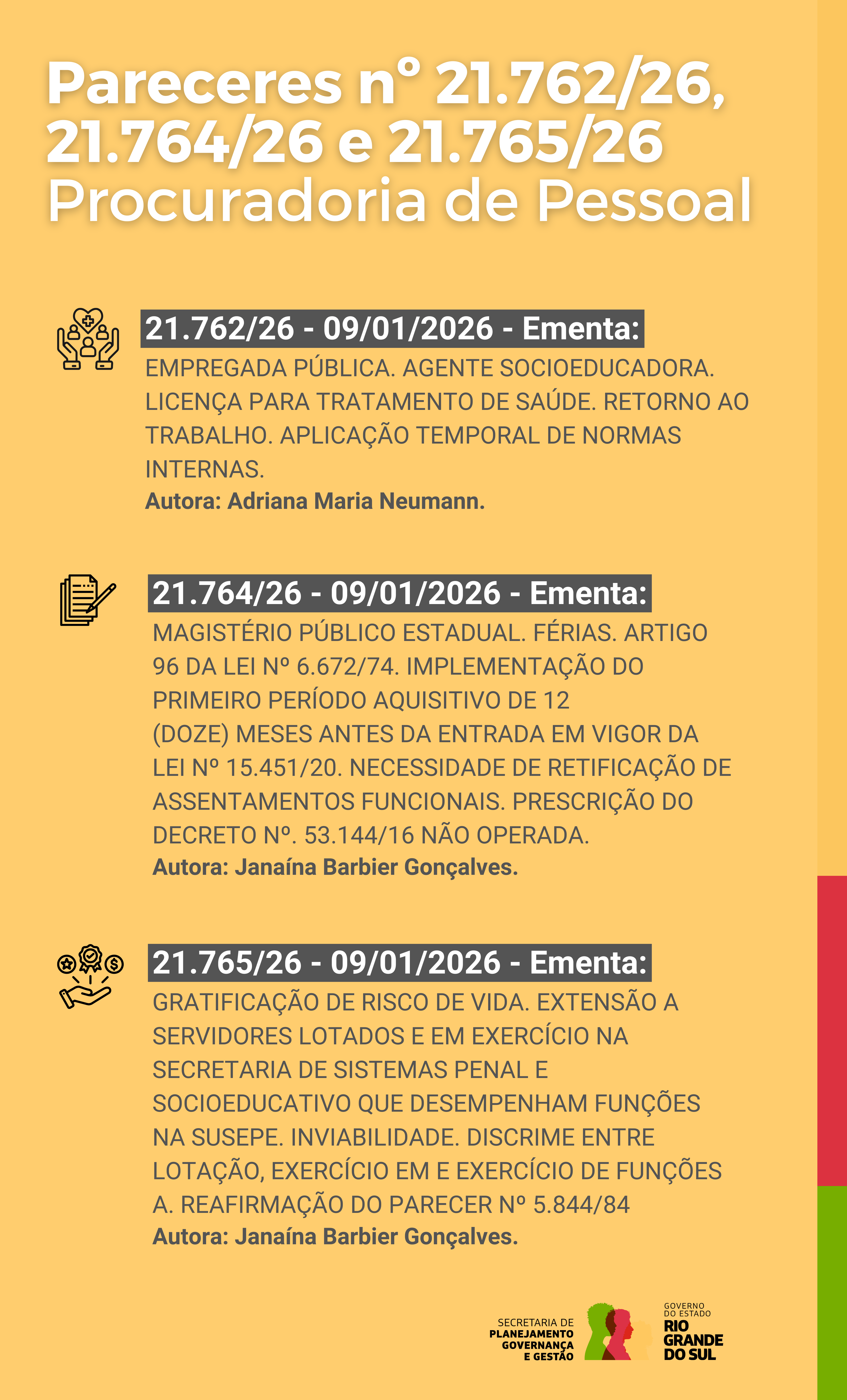 Pareceres nº 21.762_26, 21.764_26 e 21.765_26