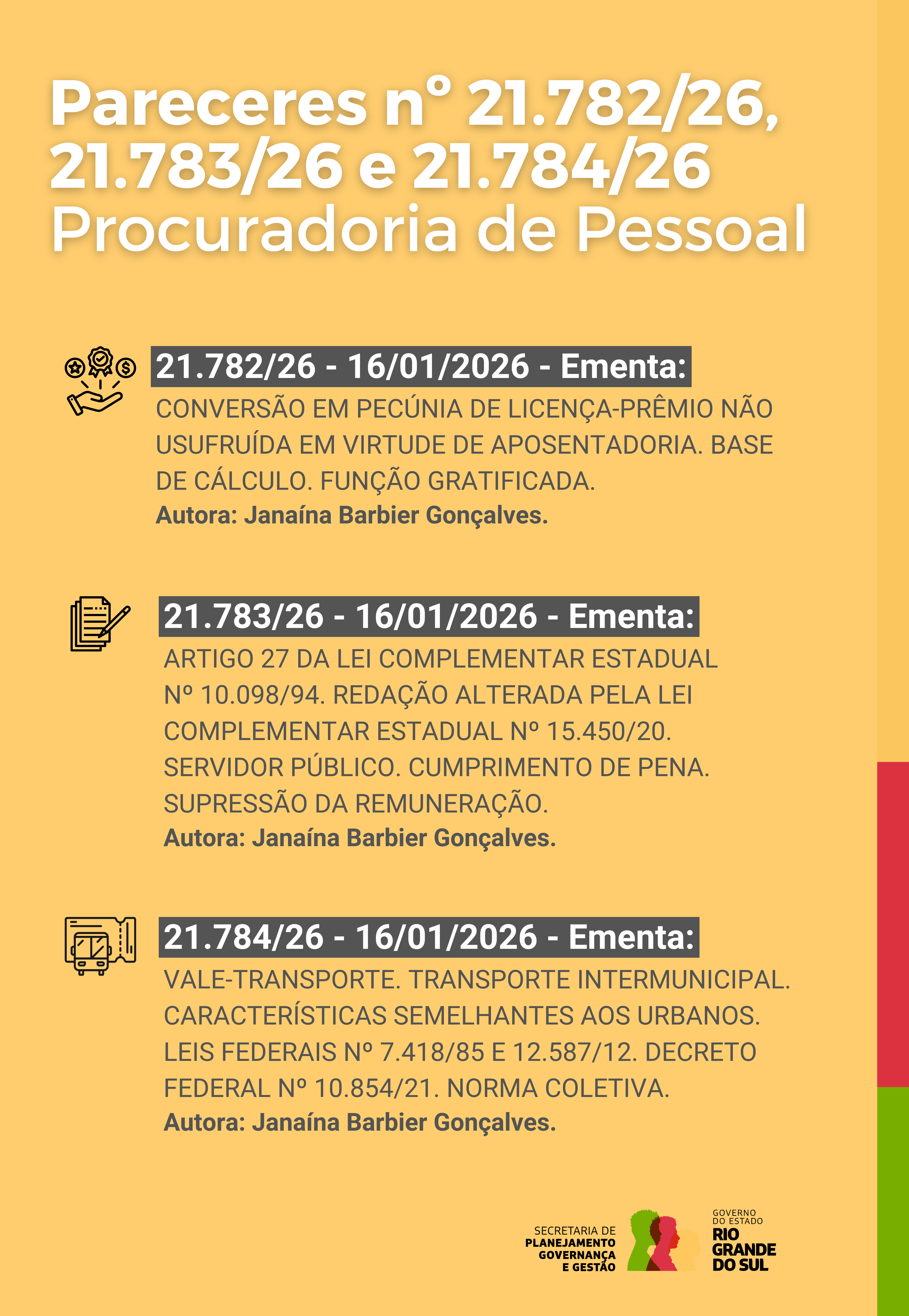 Pareceres nº 21.782_26, 21.783_26 e 21.784_26